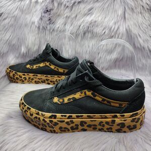 Vans Old Skool Platform Leopard Suede Sneaker Women Sz 5.5 Black Brown Cheetah